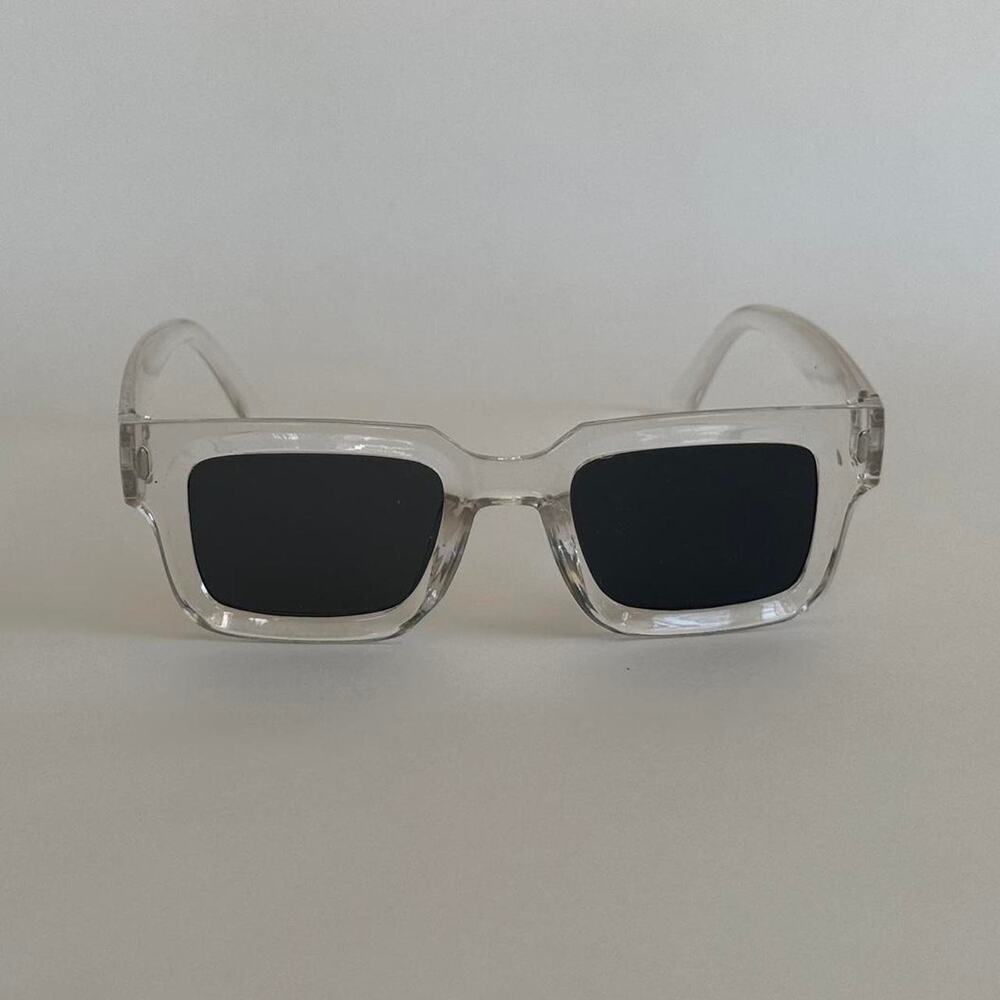 Y2K Clear Frame Square Sunglasses Black Lens Unisex Bold UVA UVB